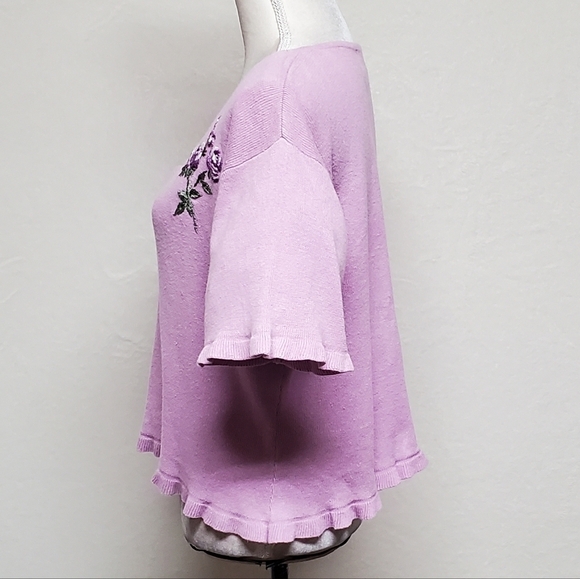 Y2K Vintage R&K Originals Lilac Floral Embroidered Cropped Ruffle V-neck Top 16 - Picture 8 of 14